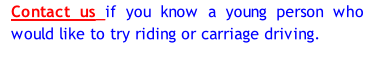 Contact us if you know a young person who would like to try riding or carriage driving.